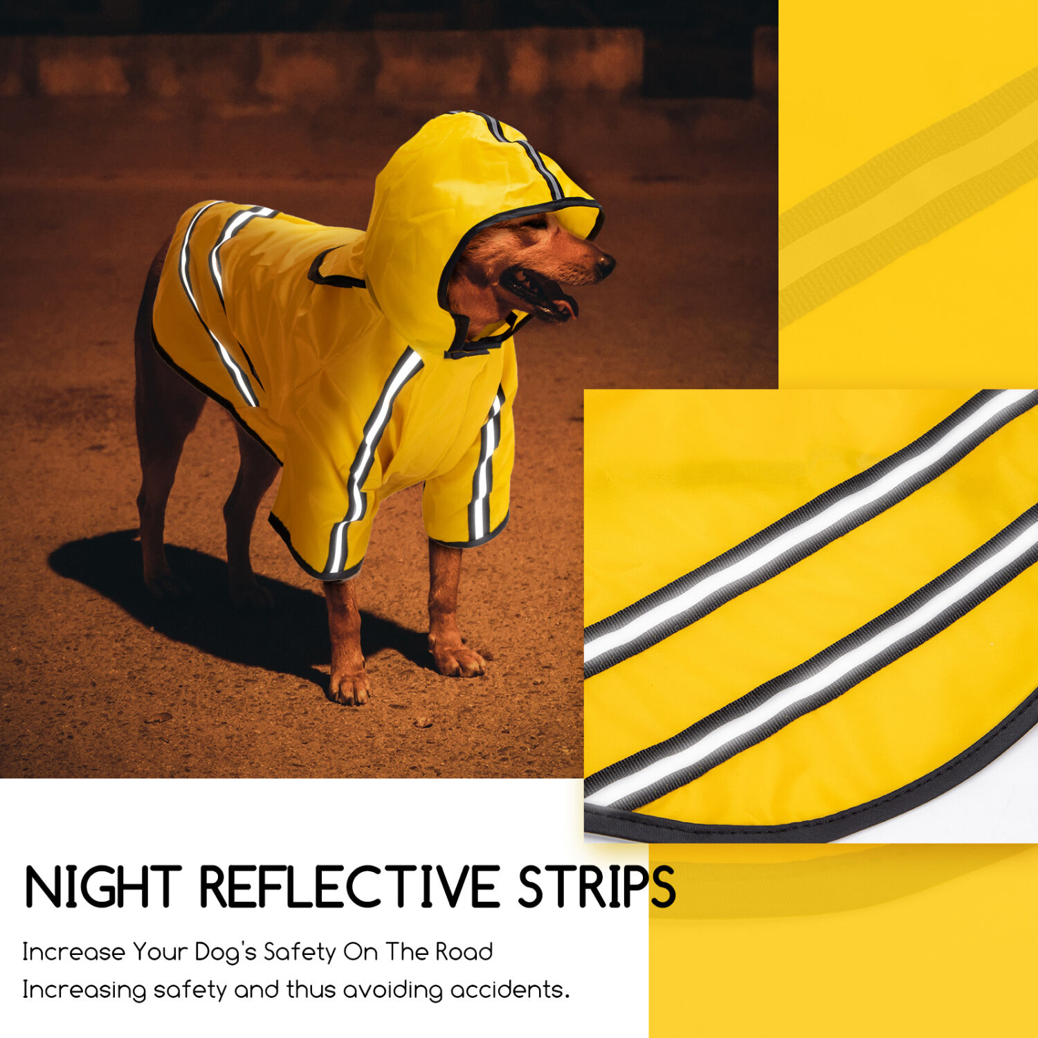 Nobleza - Chubasquero Impermeable para Perros con Capucha y Tiras Reflectantes Seguras, en color Amarillo, Talla L, , large Imagen numero 5