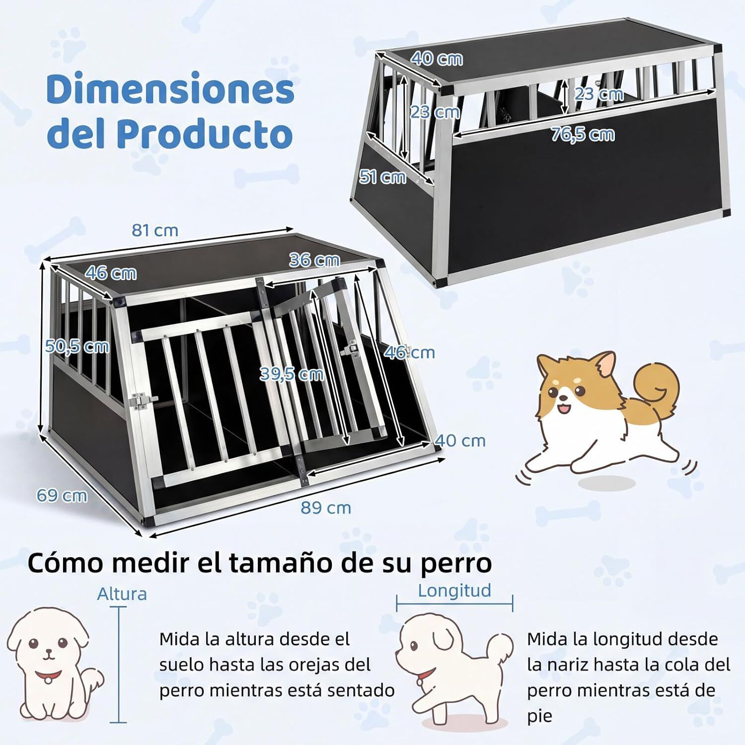 COSTWAY Transportin Perro Coche, Caja de Transporte de Aluminio para 2 Perros con Puerta Bloqueable, Divisor Extra&iacute;ble, Jaula para Perros Peque&ntilde;as y Medianos, Coche, Viaje y Camping, 89x69x50,5 cm, , large Imagen numero 5