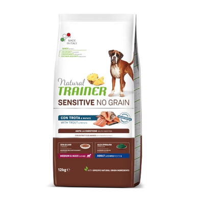 Natural Trainer Medium & Maxi Sensitive No Grain Trucha y Patatas pienso para perros