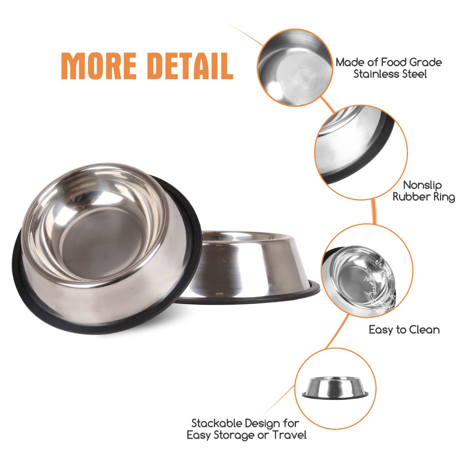 Nobleza - 2 Unidades Cuenco para Perros de Acero Inoxidable, Perros Antideslizante Taz&oacute;n, Cuenco para Mascotas De Acero Inoxidable con Base De Goma Antideslizante para Perros Medianos/Grandes 25.5 CM, , large Imagen numero 4