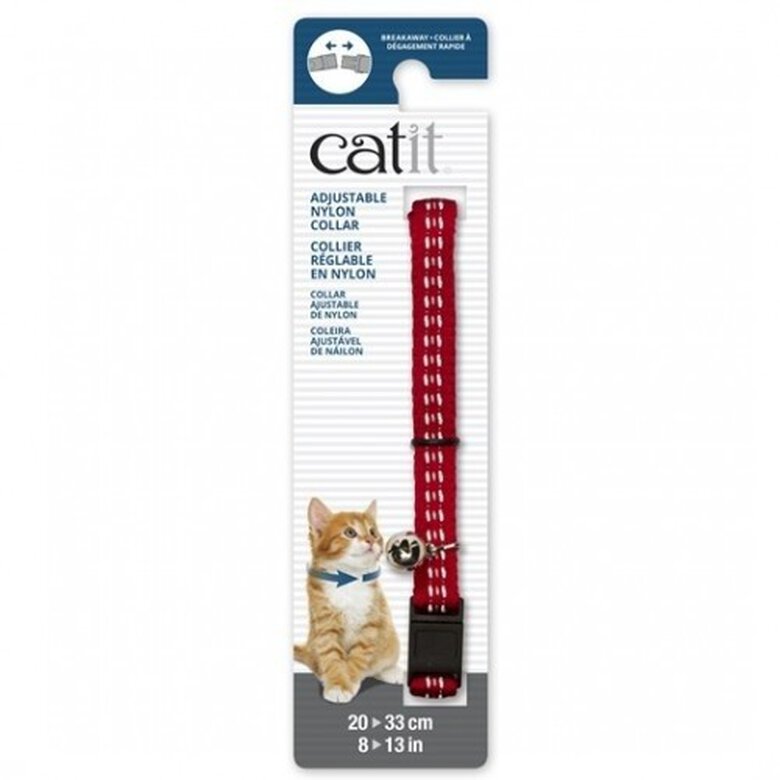 Collar ajustable reflective de nylon para gatos color Rojo, , large image number null