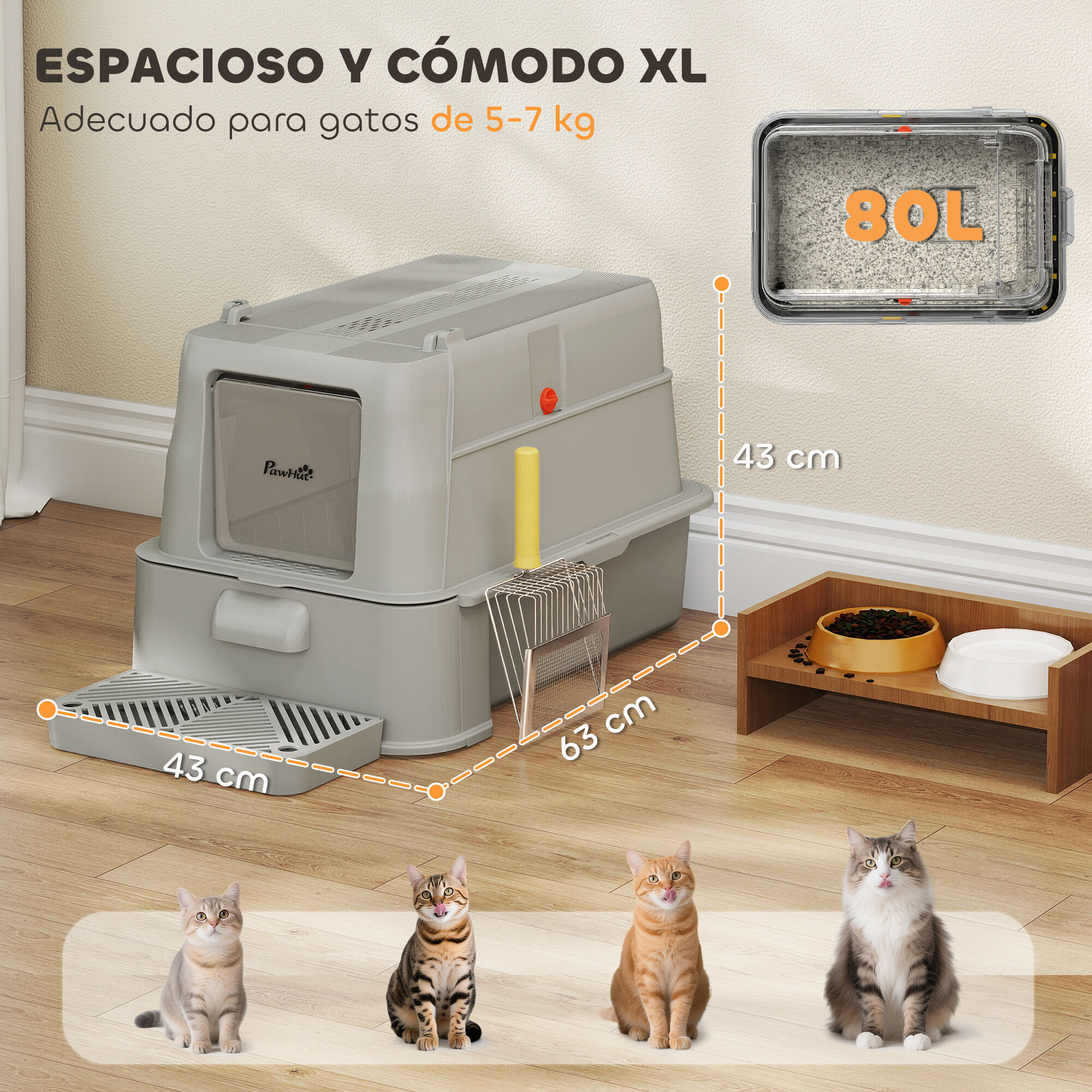 PawHut Arenero para Gatos Gris Claro thumbnail