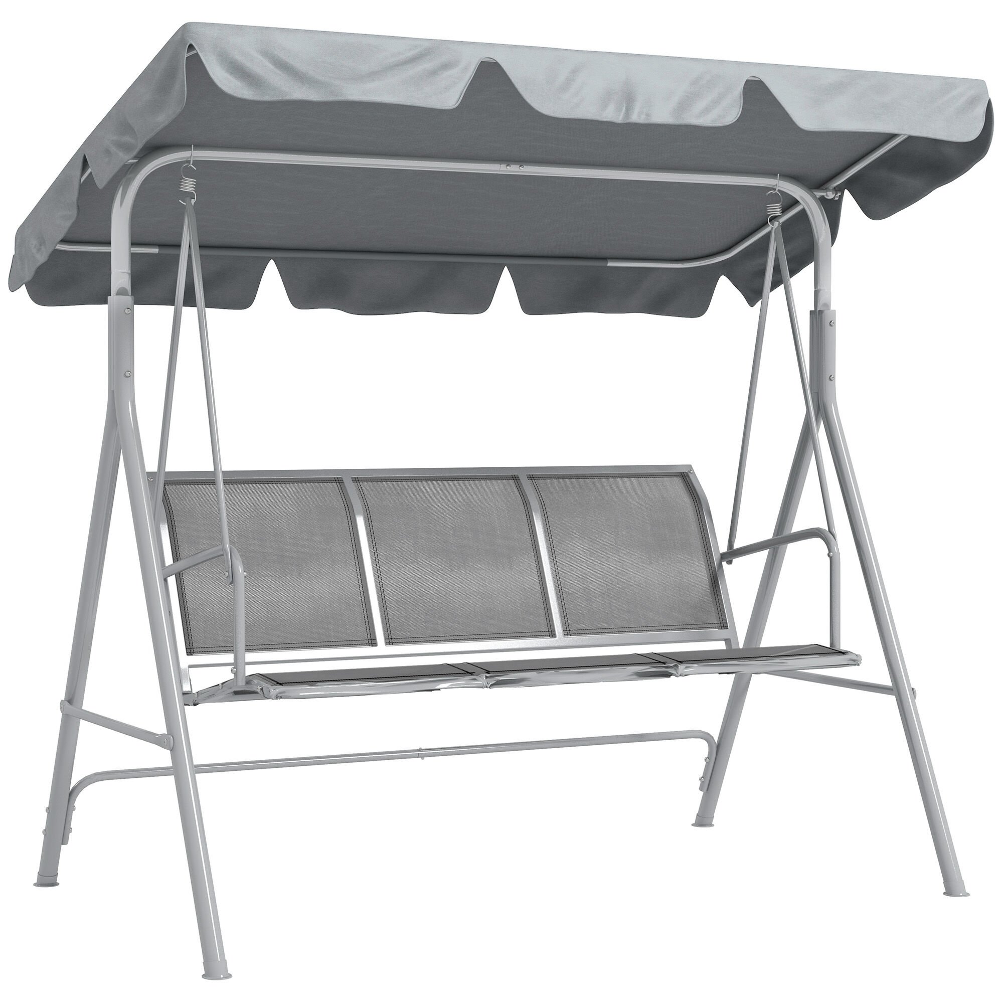 Outsunny Balanc&iacute;n Jard&iacute;n Exterior Columpio Exterior de 3 Plazas con Toldo Ajustable Respaldo Transpirable y Marco de Metal para Terraza Balc&oacute;n Carga 240 kg 171x108x154 cm Gris, , large Imagen numero 1