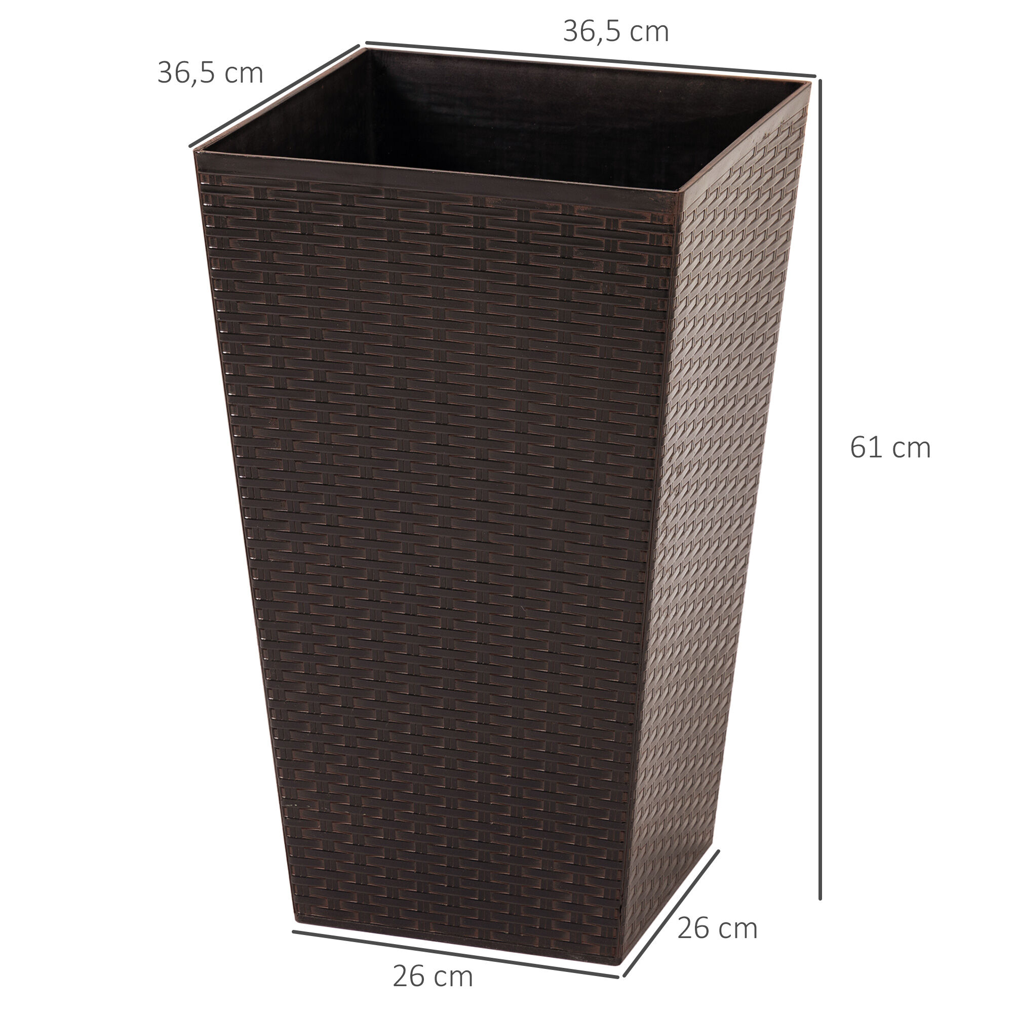 Outsunny Conjunto de 3 Macetas Cuadradas para Plantas Flores 3 Maceteros con Efecto de S&iacute;mil Rat&aacute;n para Jard&iacute;n Terraza Interior y Exterior 36,5x36,5x61 cm Marr&oacute;n, , large Imagen numero 3