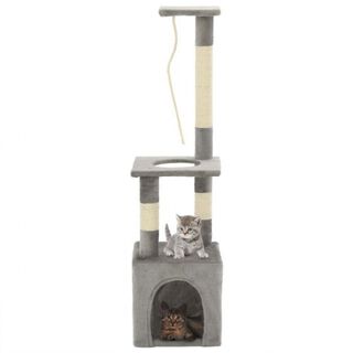 Rascador con poste de sisal y cueva color Gris