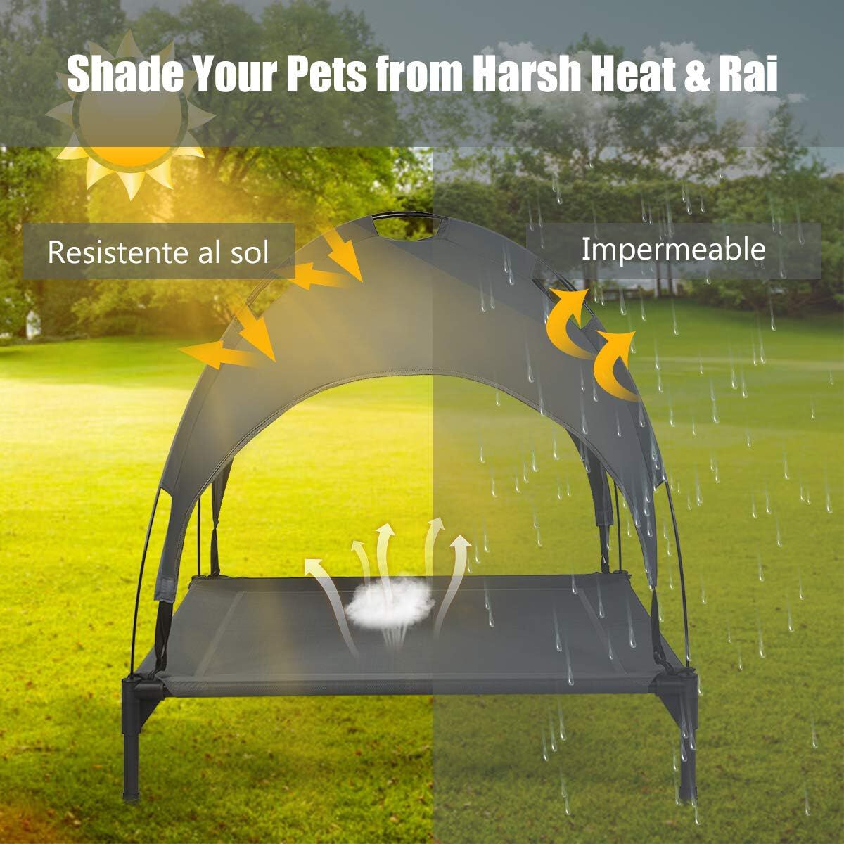 COSTWAY Cama para Perros con Toldo Extra&iacute;ble Tumbona de Jard&iacute;n para Perros Cama para Gatos Mascotas para C&eacute;sped Interno Externo (XL), , large Imagen numero 10