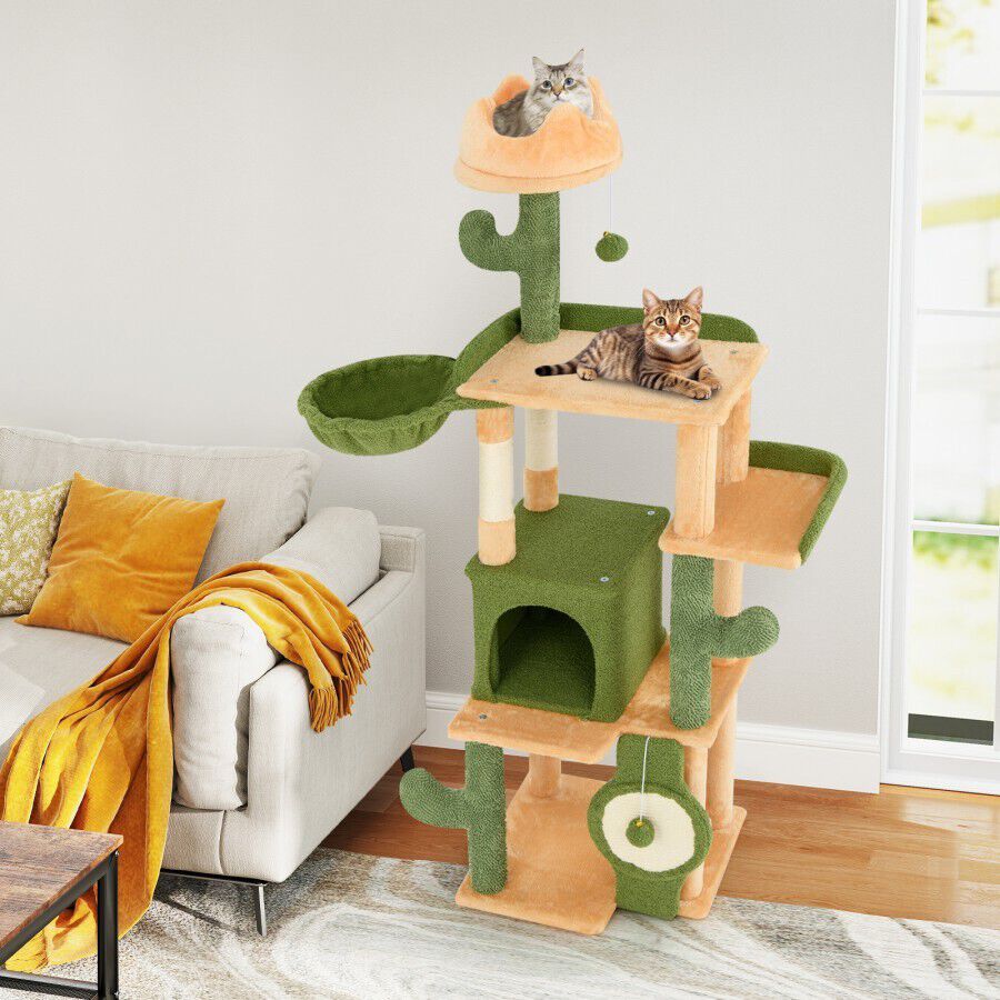 COSTWAY &Aacute;rbol de Gato de 160 CM Interior, Torre de Gato Multi-nivel Grande con Postes de Sisal para Rascar, Condo, Perchas Acolchadas, Juguetes Colgantes, Centro de Actividad Moderno para Gatitos, , large Imagen numero 5