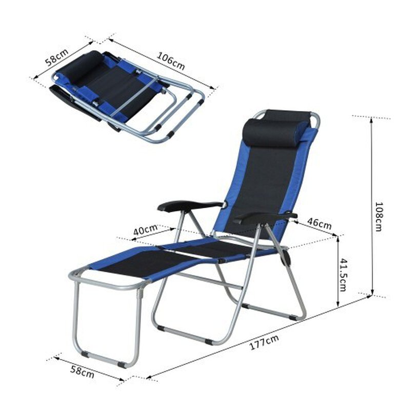 Tumbona Outsunny de acero reclinable y plegable Azul y Negro, , large image number null