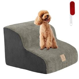COSTWAY Escalera para Perros, Escalera para Mascotas de 2 Niveles (Gris), con Funda Lavable, Base Antideslizante, Pasos para Perros en Pendiente para Sof&aacute;, Cama o Sof&aacute;, Escalera Suave para Mascotas