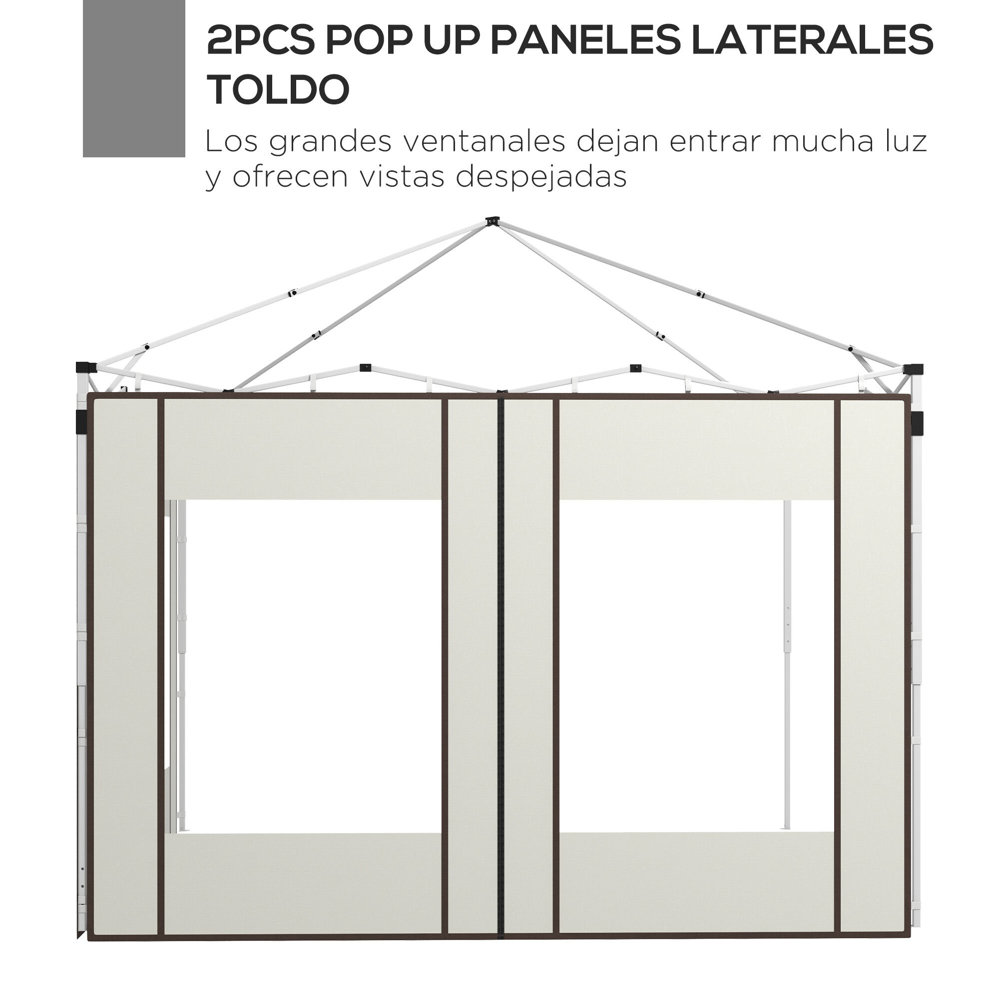 Outsunny Paredes Laterales para Carpa de 2 Paneles 295x195 cm Paredes Laterales de Repuesto de Tela Oxford con 2 Ventanas para Carpas de 6x3 m 3x3 m Crema, , large Imagen numero 4