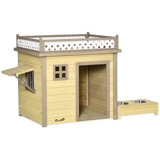 PawHut caseta moderna de madera natural para perros