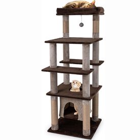 COSTWAY Rascador para Gatos Grandes, &Aacute;rbol Rascador para Gatos Multinivel, Altura 148 cm con Condominio, Percha de Peluche, Postes Rascadores, Agujero, Pomp&oacute;n y Plataformas, Torre Gato de Interior