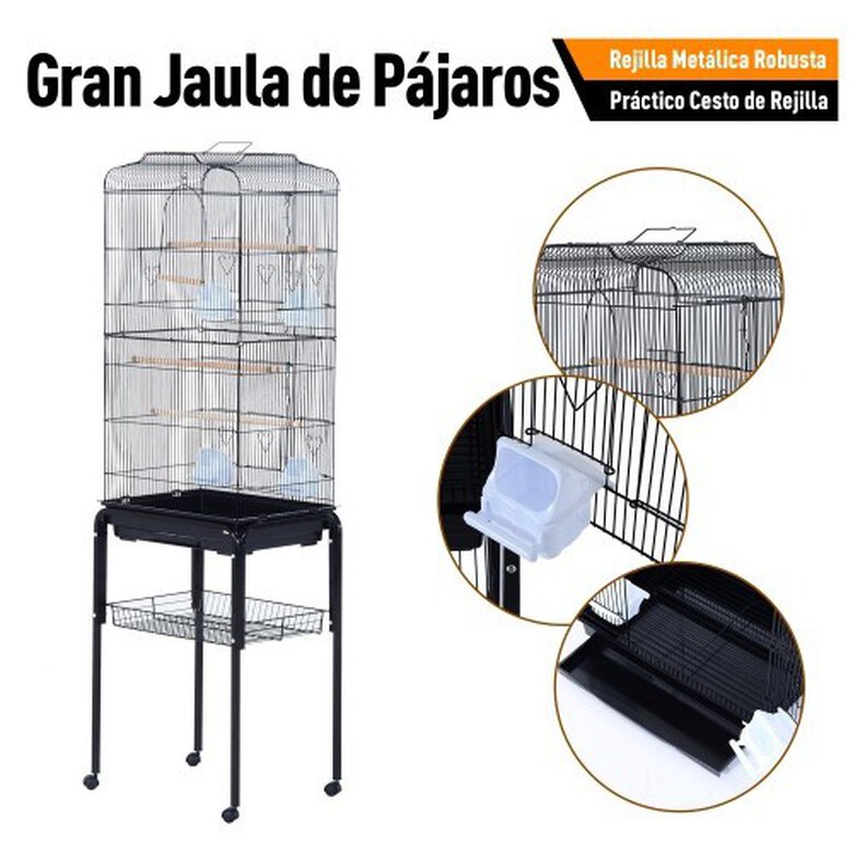 Pawhut jaula con 4 ruedas negro para pájaros, , large image number null
