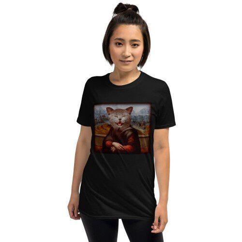 Mascochula camiseta mujer la gioconda personalizada con tu mascota negro thumbnail