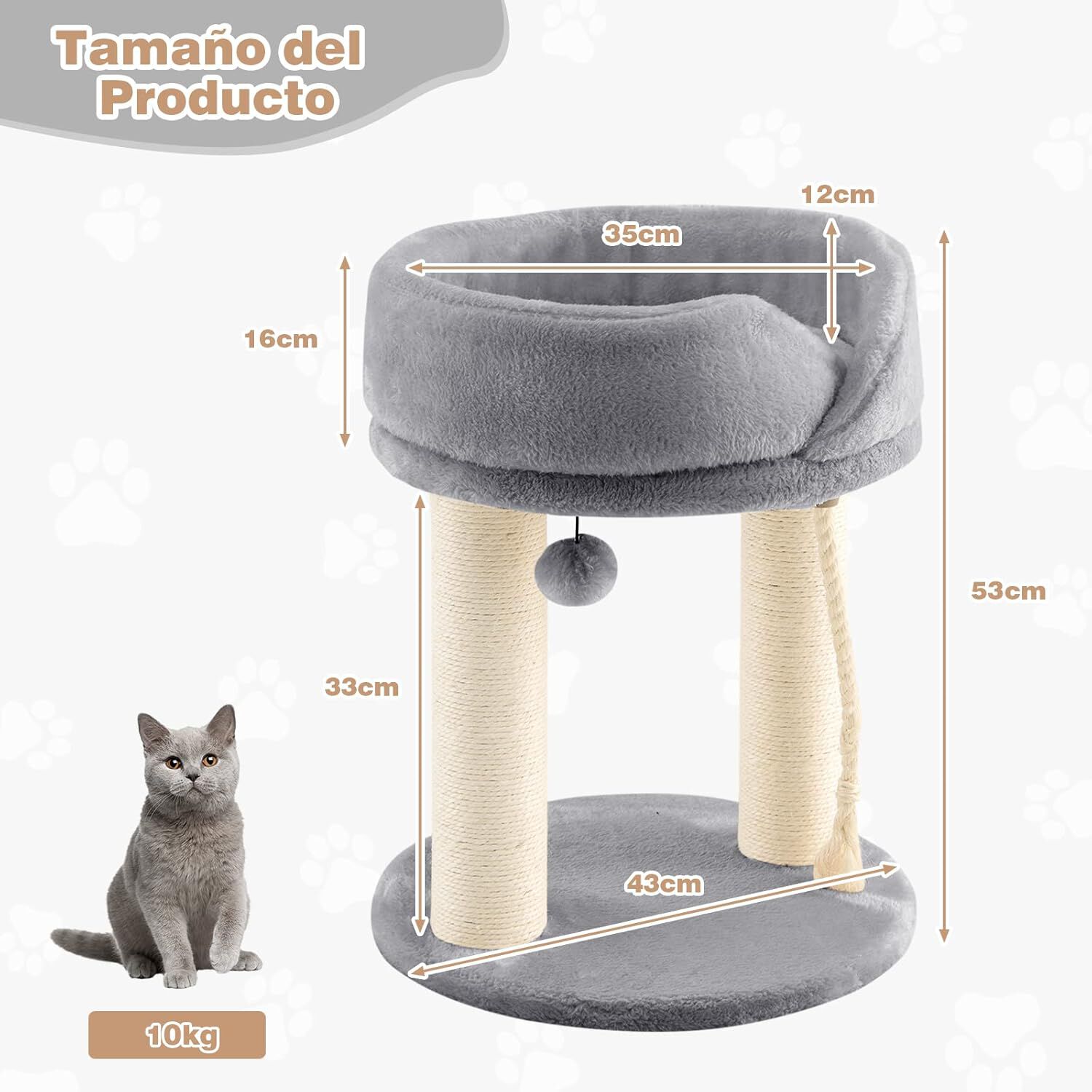 COSTWAY &Aacute;rbol Rascador para Gatos, Altura 53 cm, Torre para Gatos 4 en 1 con Plataforma, Base Acolchada, Bola de Juguete y Cuerda de Sisal, Poste de Rascado (Gris), , large Imagen numero 4