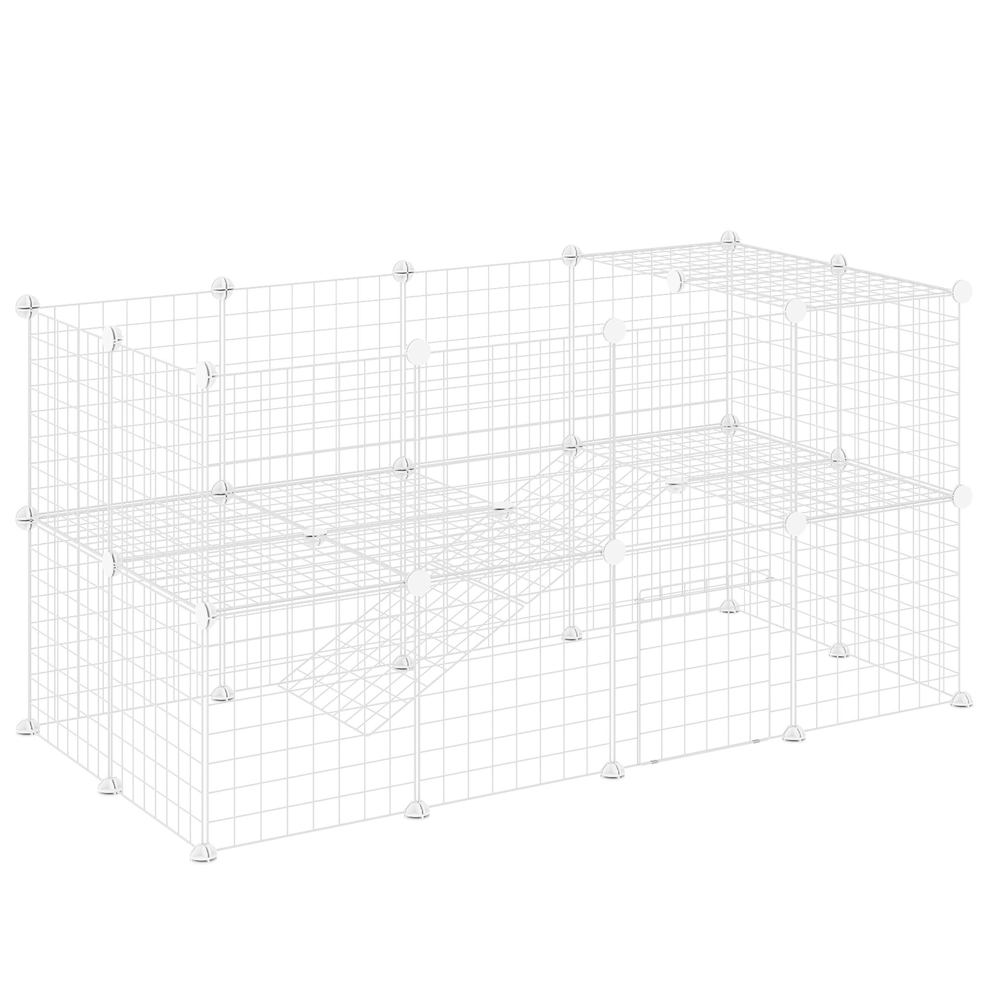 PawHut Valla Met&aacute;lica para Mascotas de 36 Paneles, Jaula para Animales Peque&ntilde;os, Forma Personalizable, Jaula para Conejos, Cobayas, Chinchillas, Gatitos, 146x73x73 cm, Blanco, , large Imagen numero 1