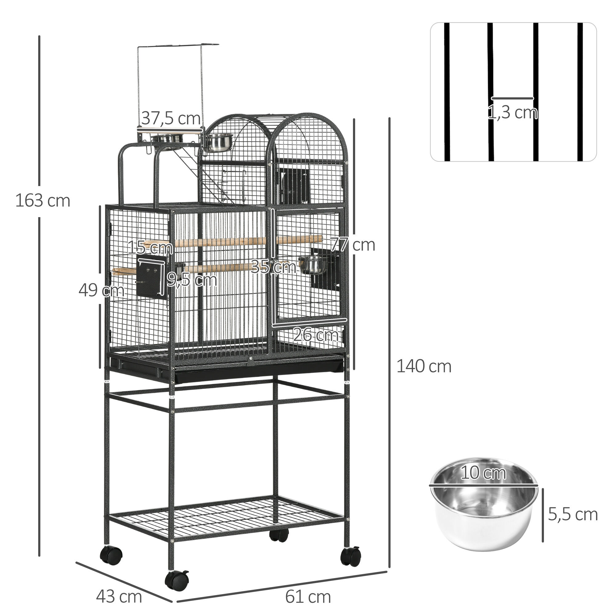 PawHut Jaula para P&aacute;jaros Met&aacute;lica con 4 Puertas, , large Imagen numero 3