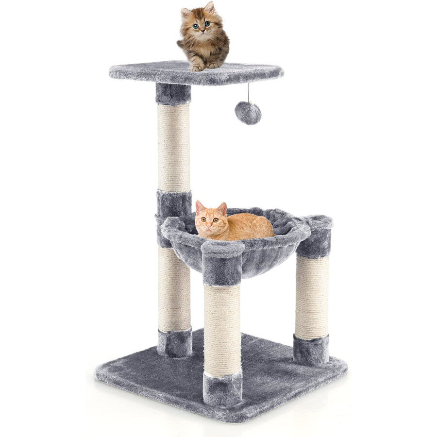 COSTWAY Árbol Rascador Gris con Hamaca y Postes de Sisal para Gatos thumbnail