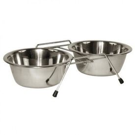 Comedero con doble cuenco para mascotas color Gris