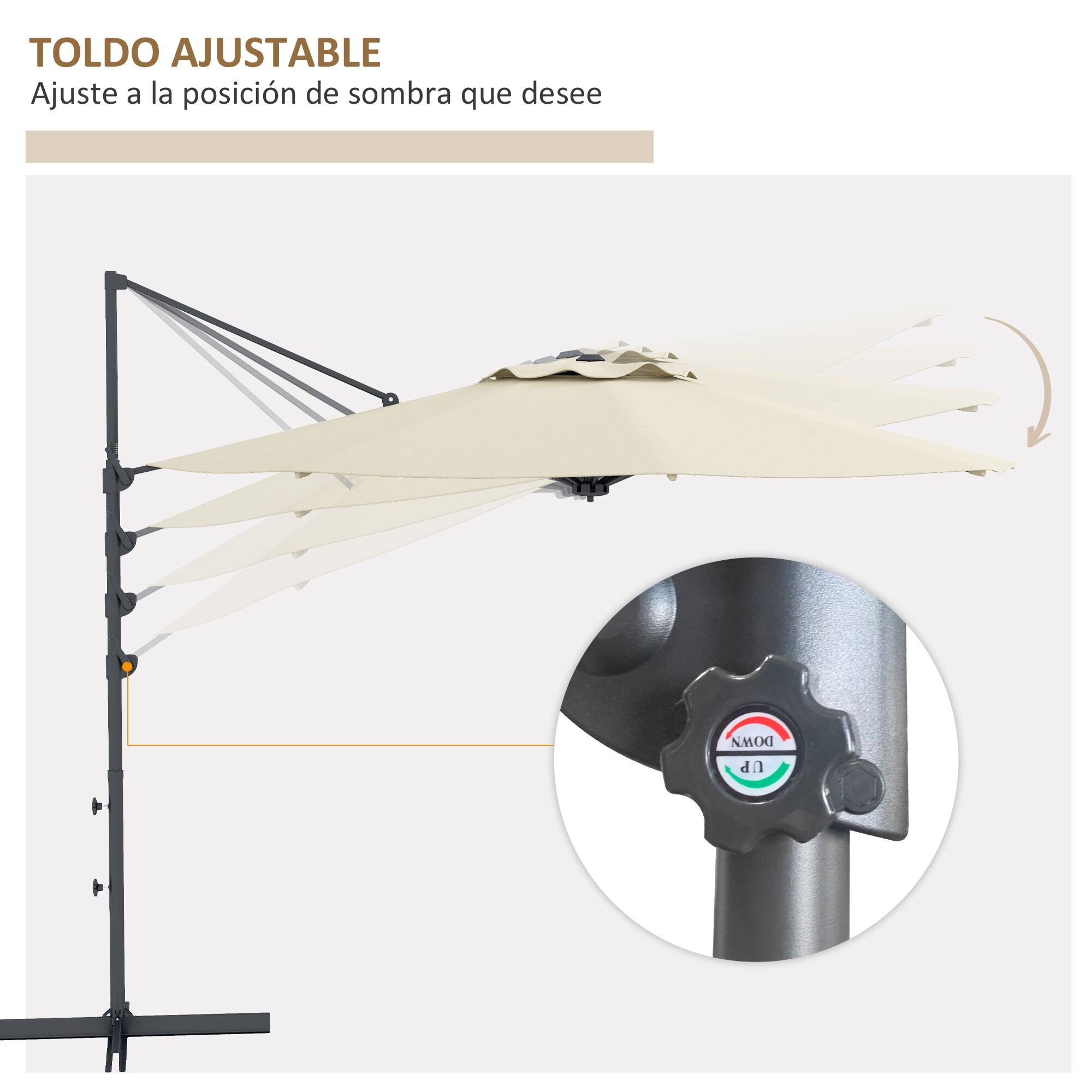 Outsunny Sombrilla de Jard&iacute;n Crema, , large Imagen numero 5