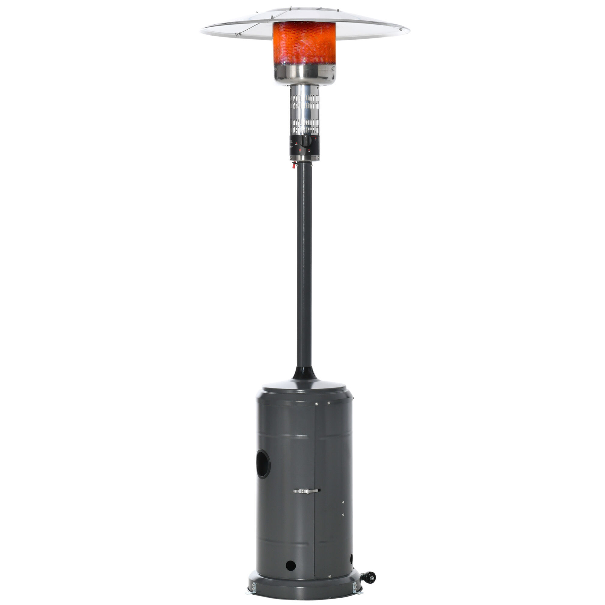 Outsunny Calentador de Patio 12,5KW Tipo Sombrilla Estufa de Gas para Exterior con Apagado Autom&aacute;tico Ruedas y Cubierta &Oslash;81,5x225 cm Gris Carb&oacute;n, , large Imagen numero 1