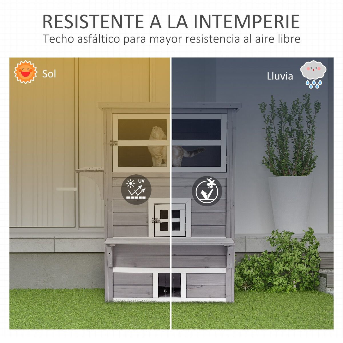 PawHut Caseta De Madera para gatos, , large Imagen numero 5