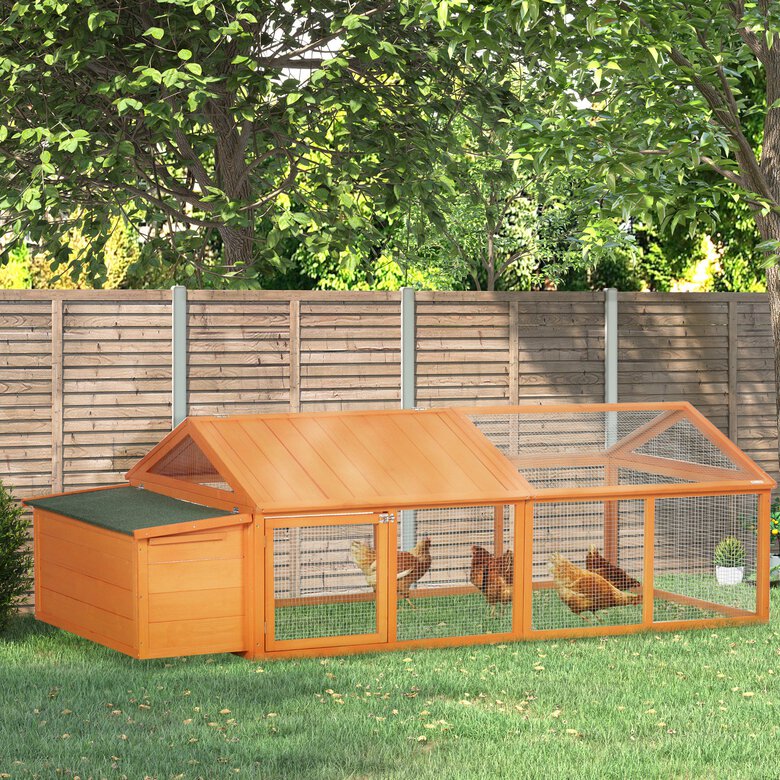 PawHut Gallinero de Madera Gallinero Grande de Exterior de 2 Pisos para 4-8 Gallinas con Techo Abatible Corral Puertas con Cerradura y Nido 240x112,5x76 cm Natural, , large image number null