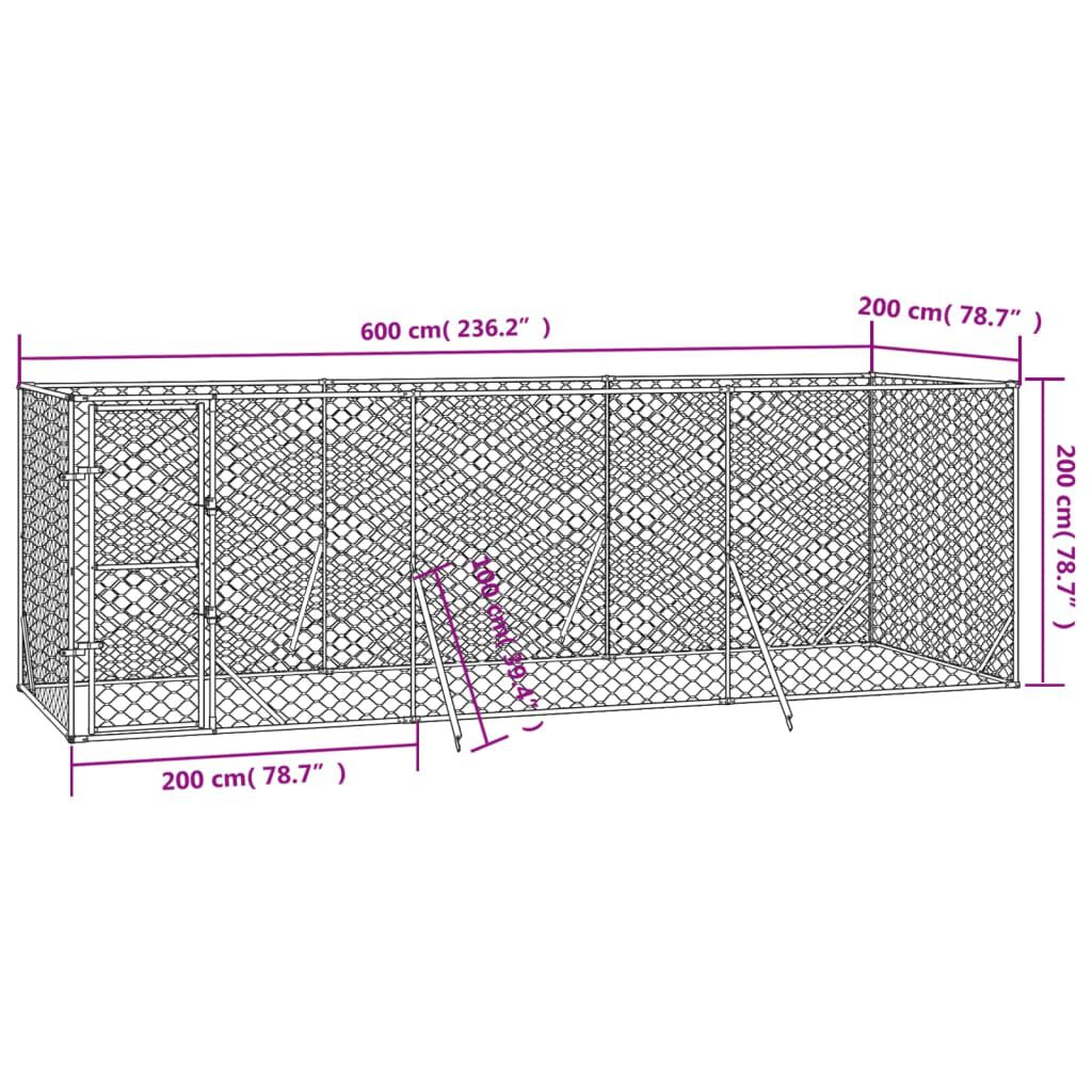 vidaXL Perrera de exterior acero galvanizado plateado 4x4x2 m, , large Imagen numero 34