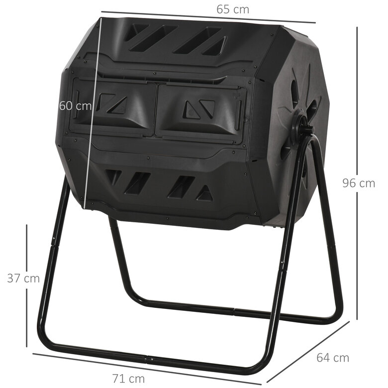Outsunny Compostador de Tambor Giratorio negro con contendor de doble cámara para Jardín, , large image number null