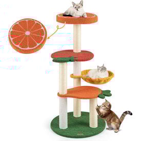 COSTWAY Árbol Rascador para Gatos, Rascador para Gatos de Estilo Fruta, Múltiples Niveles con Perchero Acolchado, Cesta Rotatable, Postes de Rascado de Sisal, Centro de Actividades para Gatos