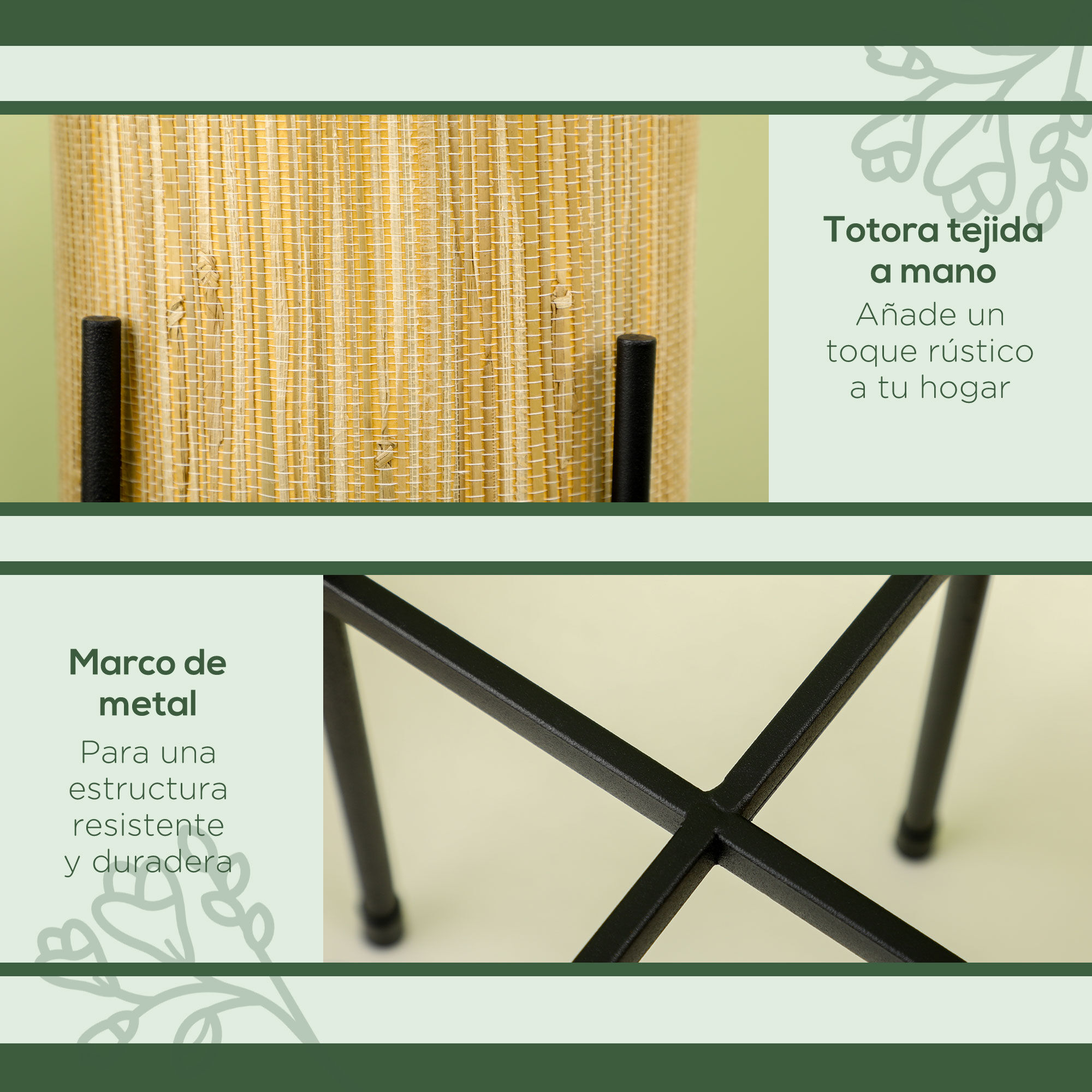 Outsunny Juego de 2 Soportes para Plantas de Metal Cubierta de Totora Soportes para Macetas Maceteros Redondos para Sal&oacute;n Cocina Dormitorio &Oslash;16x30 cm y &Oslash;14x25,5 cm Negro, , large Imagen numero 5