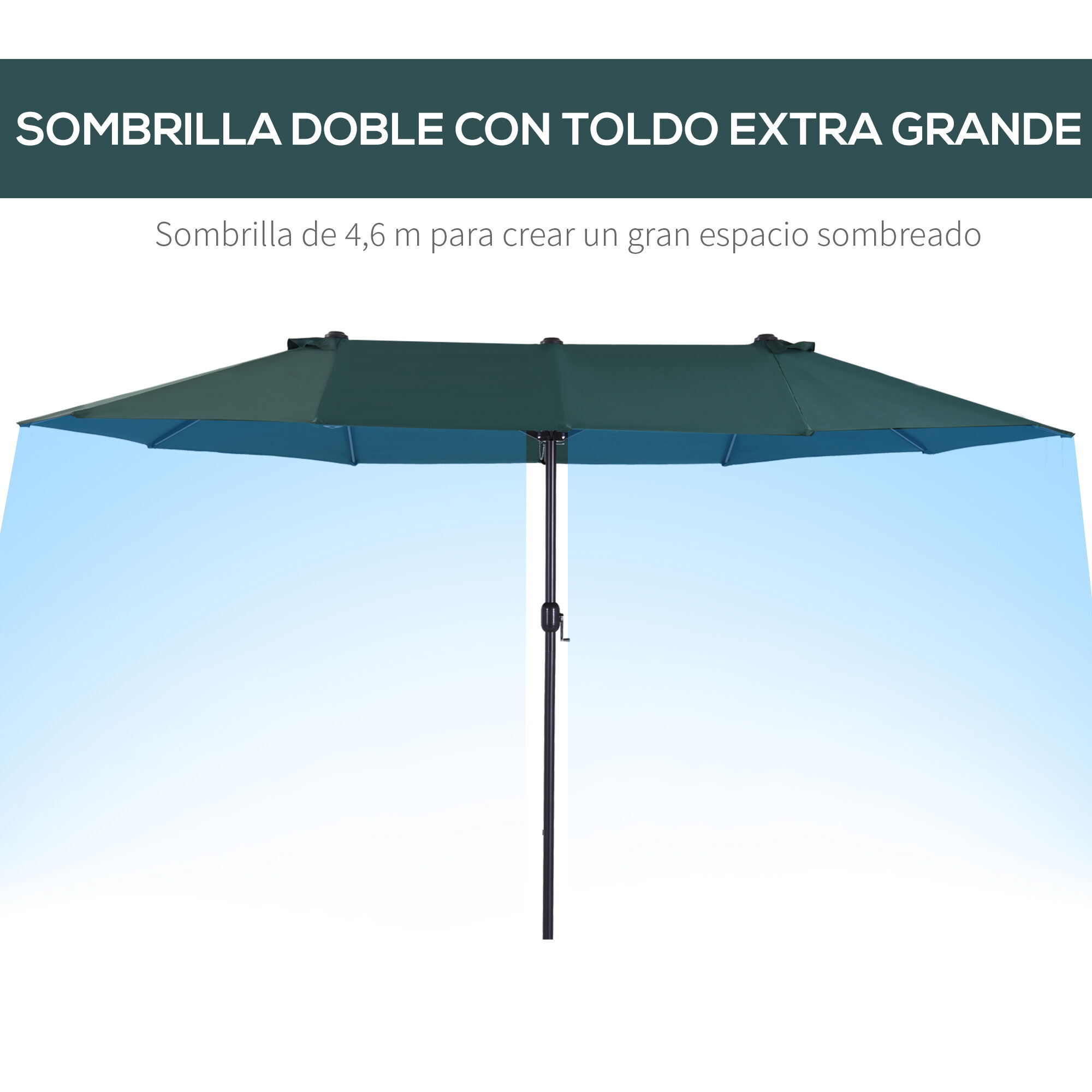Outsunny Sombrilla de Terraza Exterior Parasol Grande 4,6x2,7m Sombrilla de Jard&iacute;n con Manivela Manual Resistente al Agua y Protecci&oacute;n Solar para Terraza Playa Piscina Verde, , large Imagen numero 4