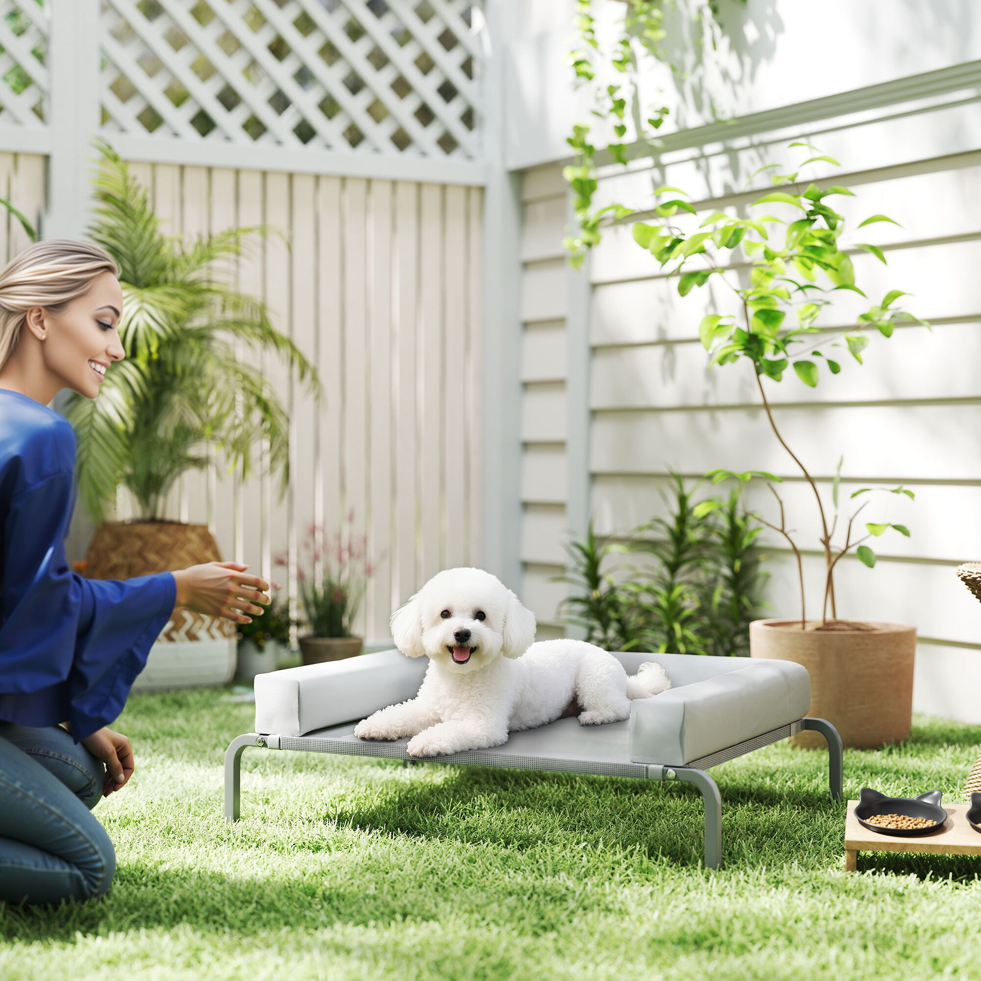 PawHut Cama Elevada Gris Perros thumbnail