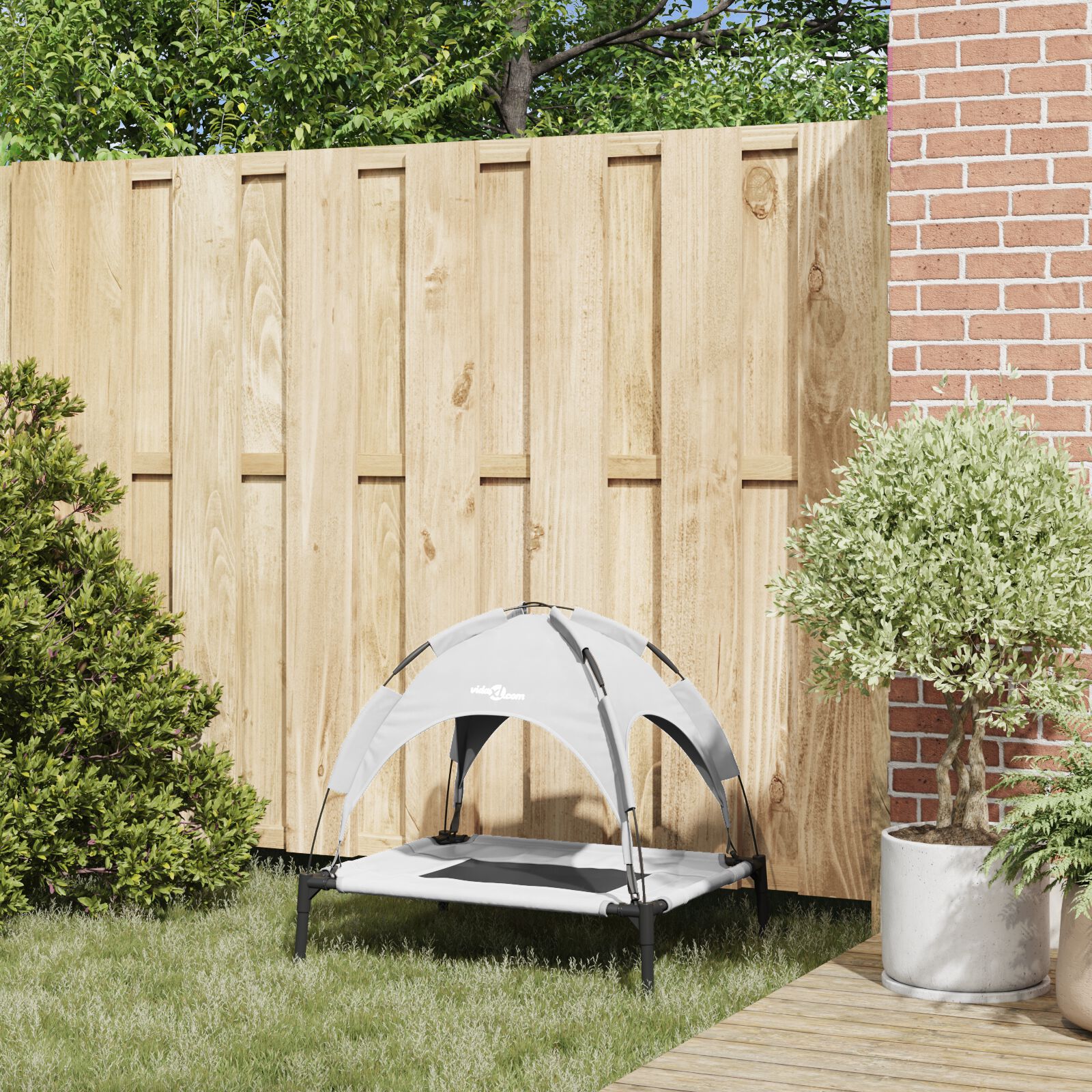 vidaXL Cama Elevada para Perro  con Techo Desmontable Gris Plateado Acero, , large Imagen numero 6