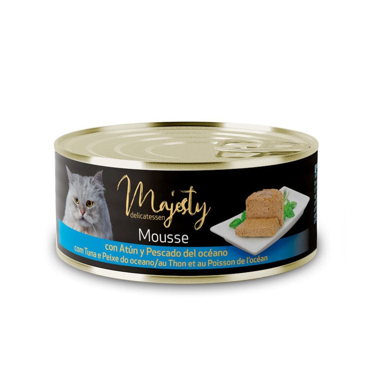 85 g Majesty Adult Mousse de Atún y Pescado del Océano lata para gatos