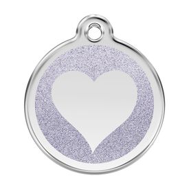 Red Dingo Placa identificativa Purpurina Corazón Plateado para perros