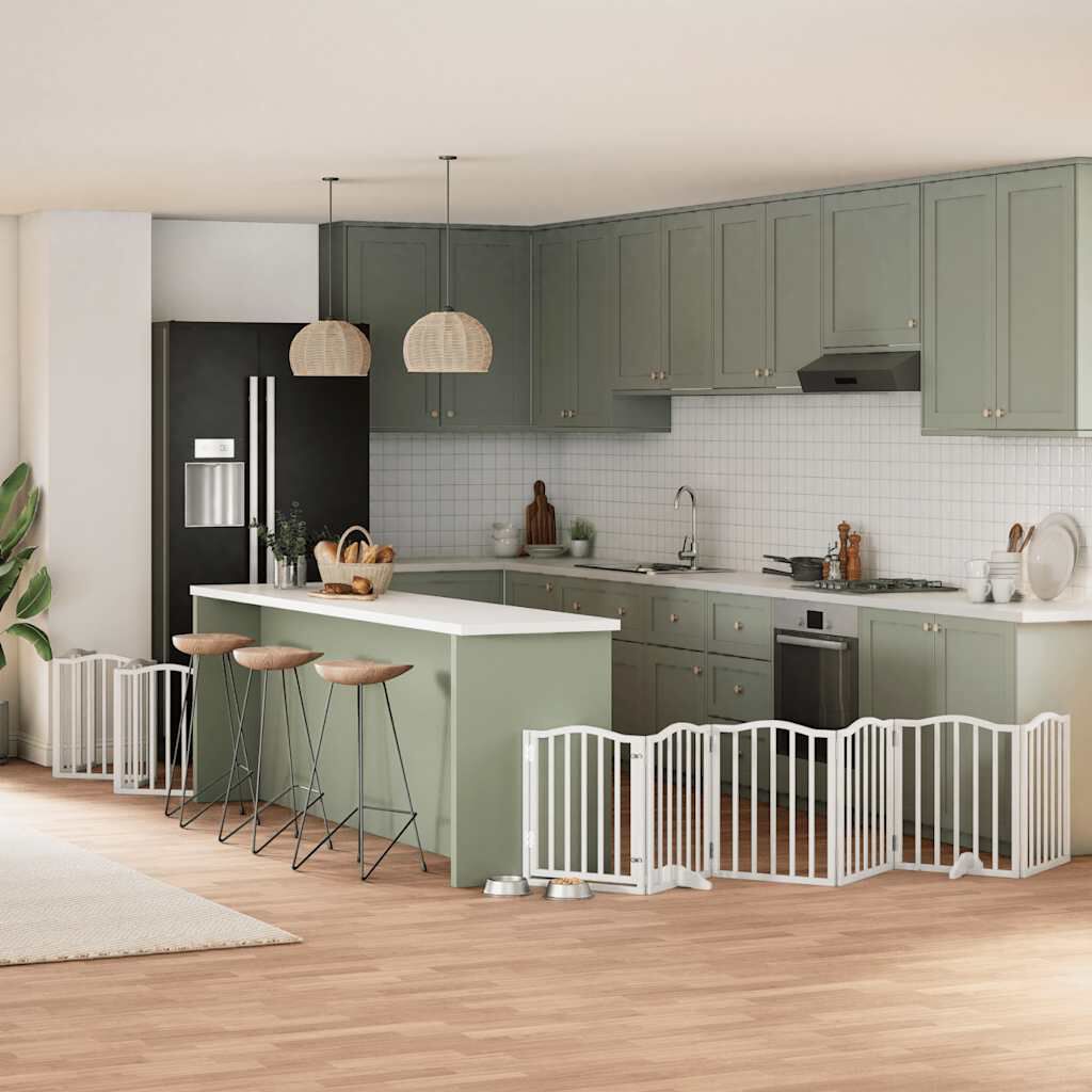 vidaXL Puerta de perros plegable 12 paneles madera &aacute;lamo blanca 960 cm, , large Imagen numero 7