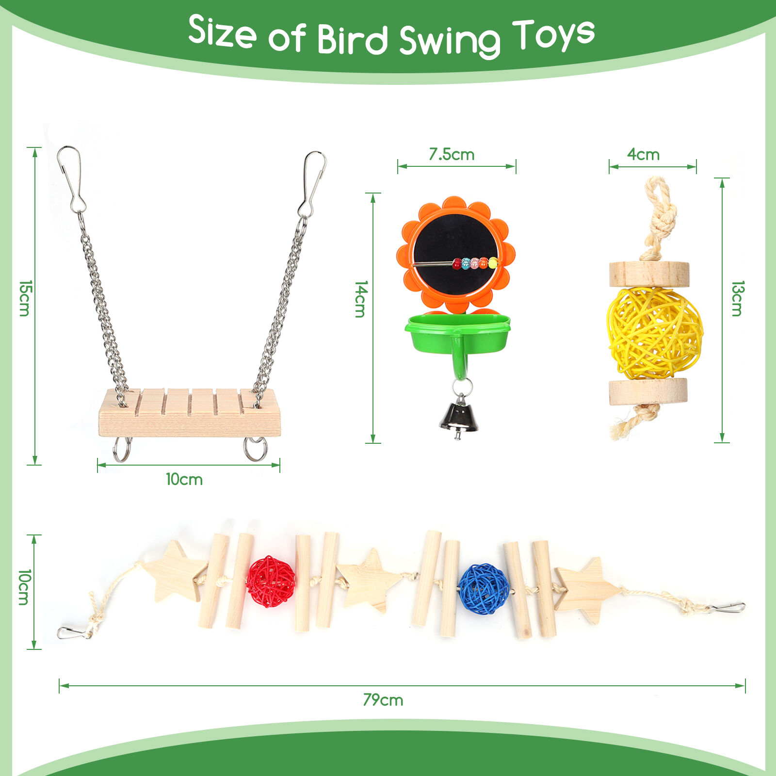 Nobleza 4 Unidads Juguete para P&aacute;jaros de Madera, Columpio de Cuerda de Algod&oacute;n para P&aacute;jaros, Juguetes para Colgar de Jaula, , large Imagen numero 5