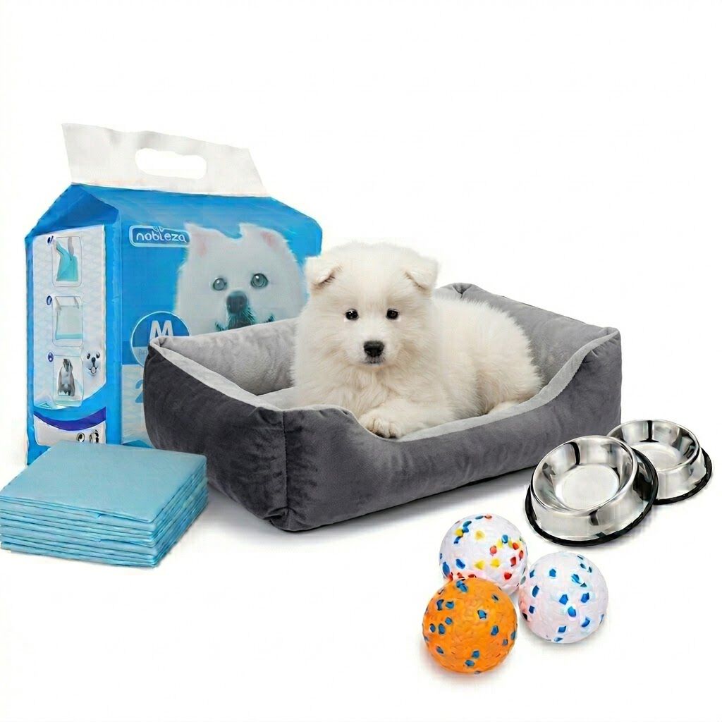 Nobleza Pack de Inicio para Perros: 20 Empapadores, 1 Cama Lavable, 3 Pelotas Interactivas y 2 Cuencos de Acero Inoxidable, , large Imagen numero 1
