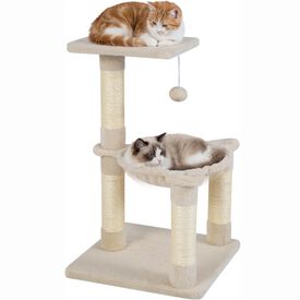 COSTWAY &Aacute;rbol Rascador para Gatos, 40 x 40 x 64 cm Torre para Gatos (Beige) | Torre para Gatitos de Interior con Plataforma Grande y Hamaca, Postes Rascadores de Sisal Natural, Bola Colgante