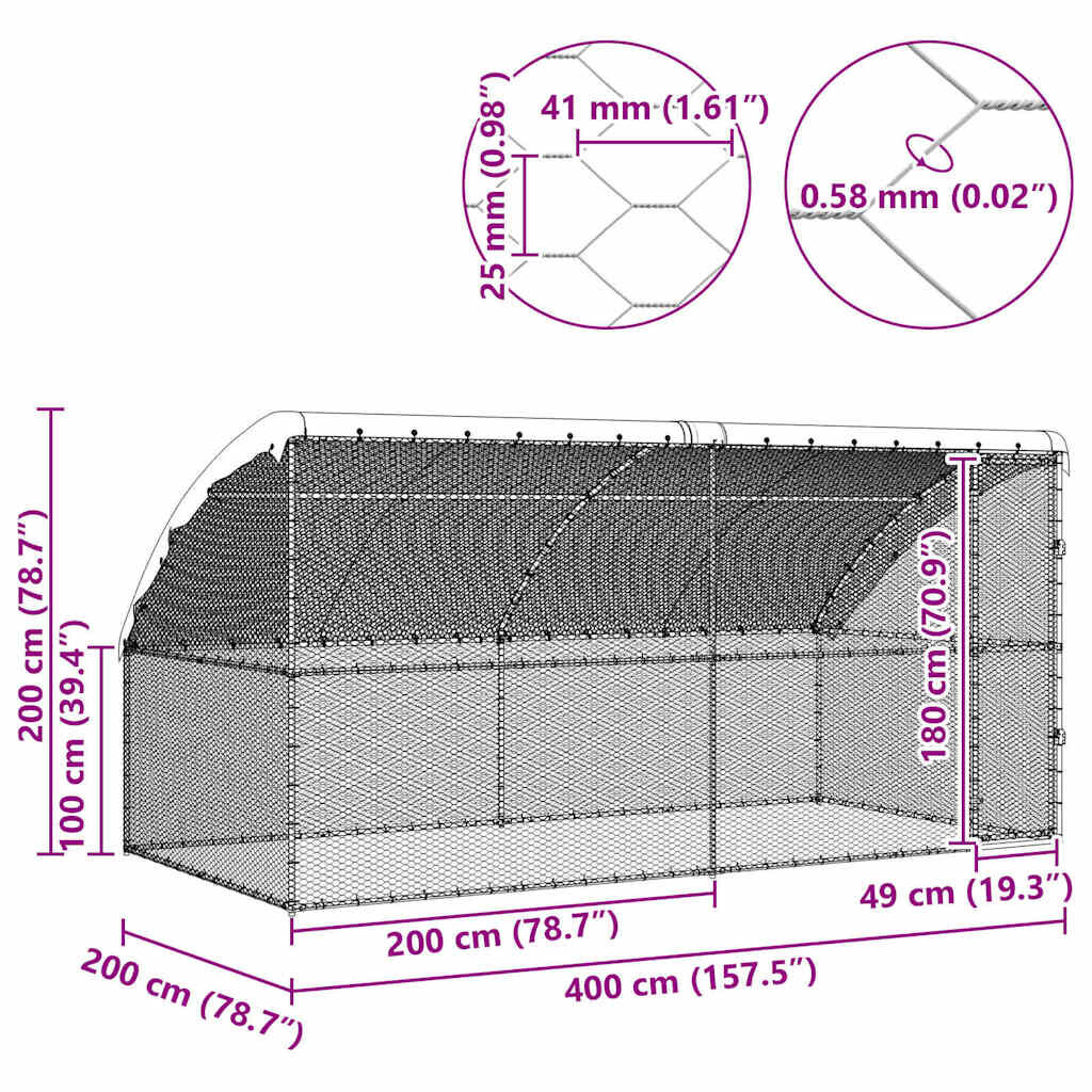 vidaXL Jaula para pollos Plateado 400 x 200 x 198.5 cm thumbnail