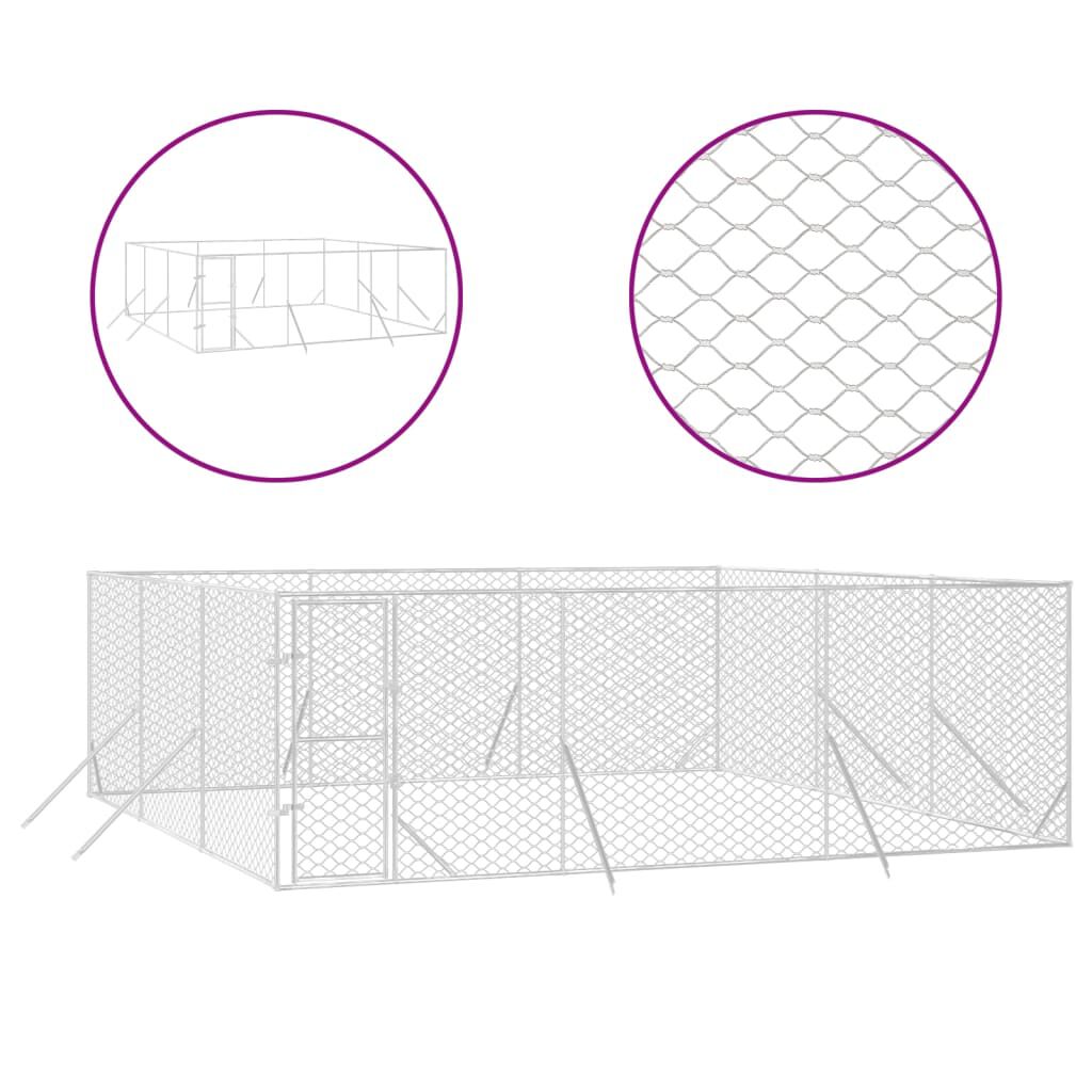 vidaXL Perrera de exterior acero galvanizado plateado 4x4x2 m, , large Imagen numero 14
