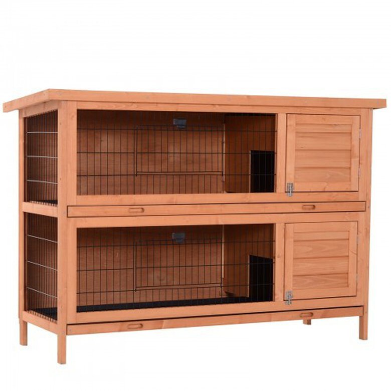 Conejera PawHut de exterior de madera 2 niveles color Madera, , large image number null