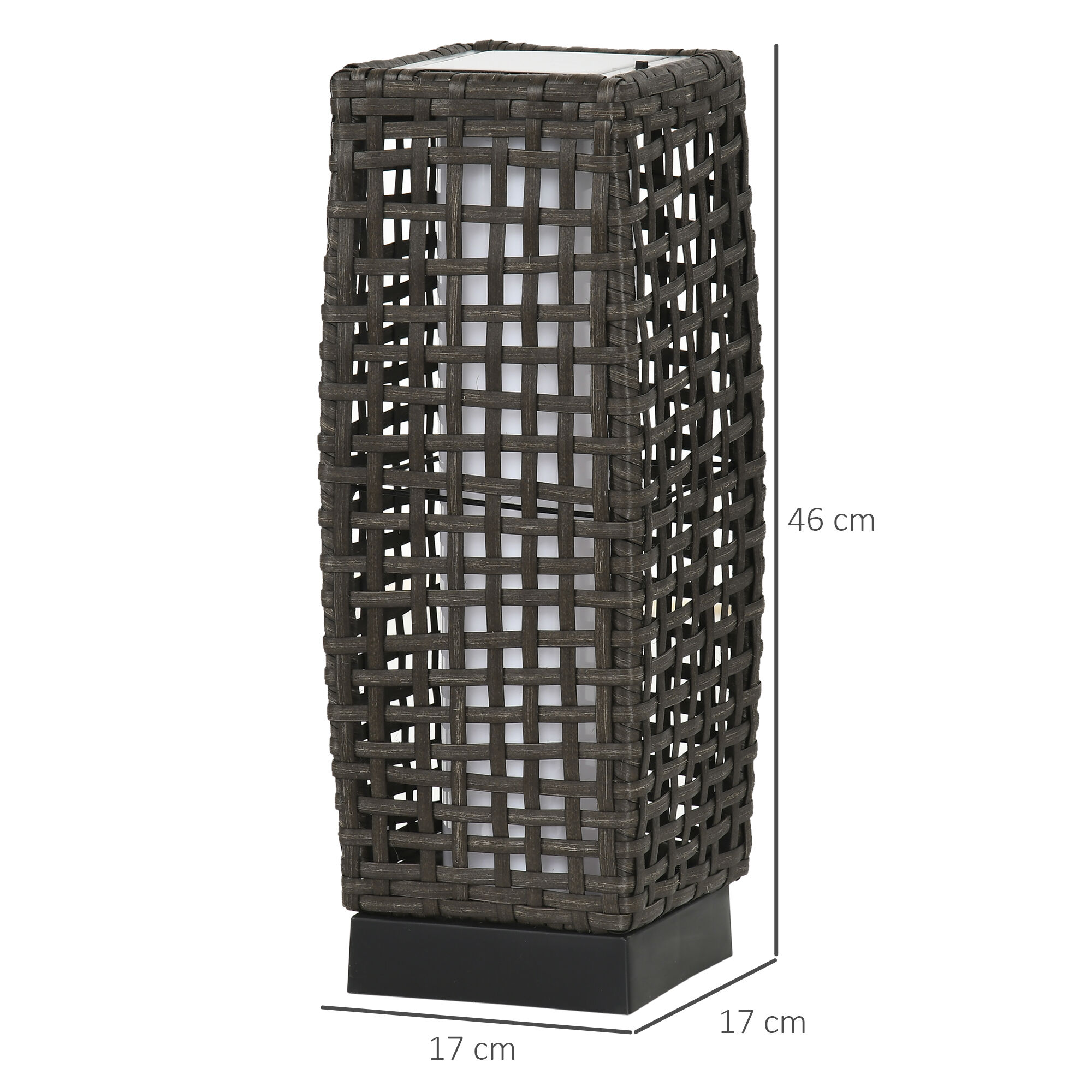 Outsunny Linterna de Jard&iacute;n de Rat&aacute;n Sint&eacute;tico Luces Solares Exterior con Luces LED Encendido/Apagado Autom&aacute;tico para Terraza Balc&oacute;n Patio 17x17x46 cm Gris, , large Imagen numero 3