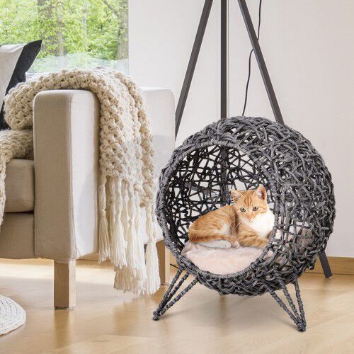 Cama cueva de rat n PawHut para gatos color Gris Tiendanimal