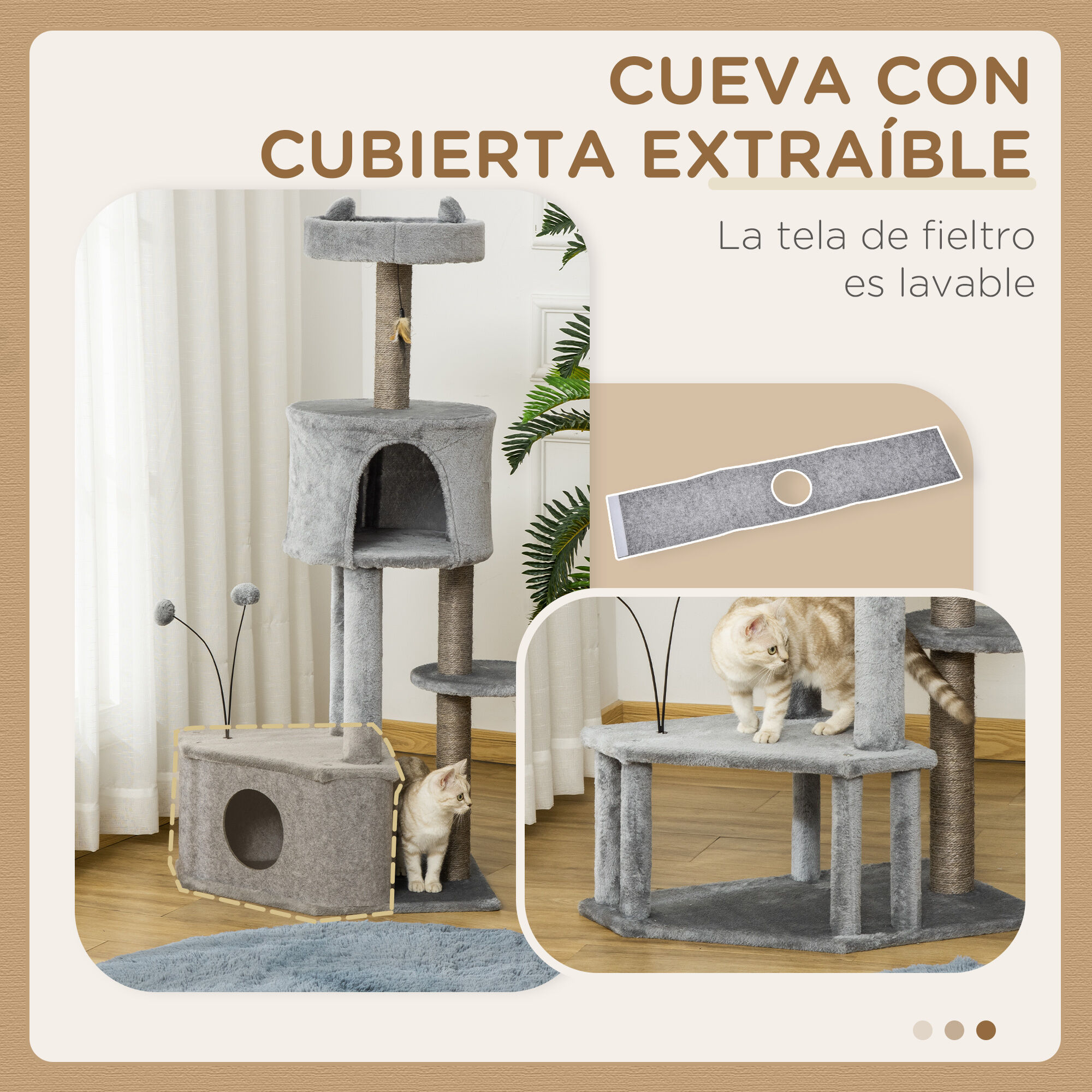 PawHut &Aacute;rbol Rascador con Cueva Gris para gatos, , large Imagen numero 5