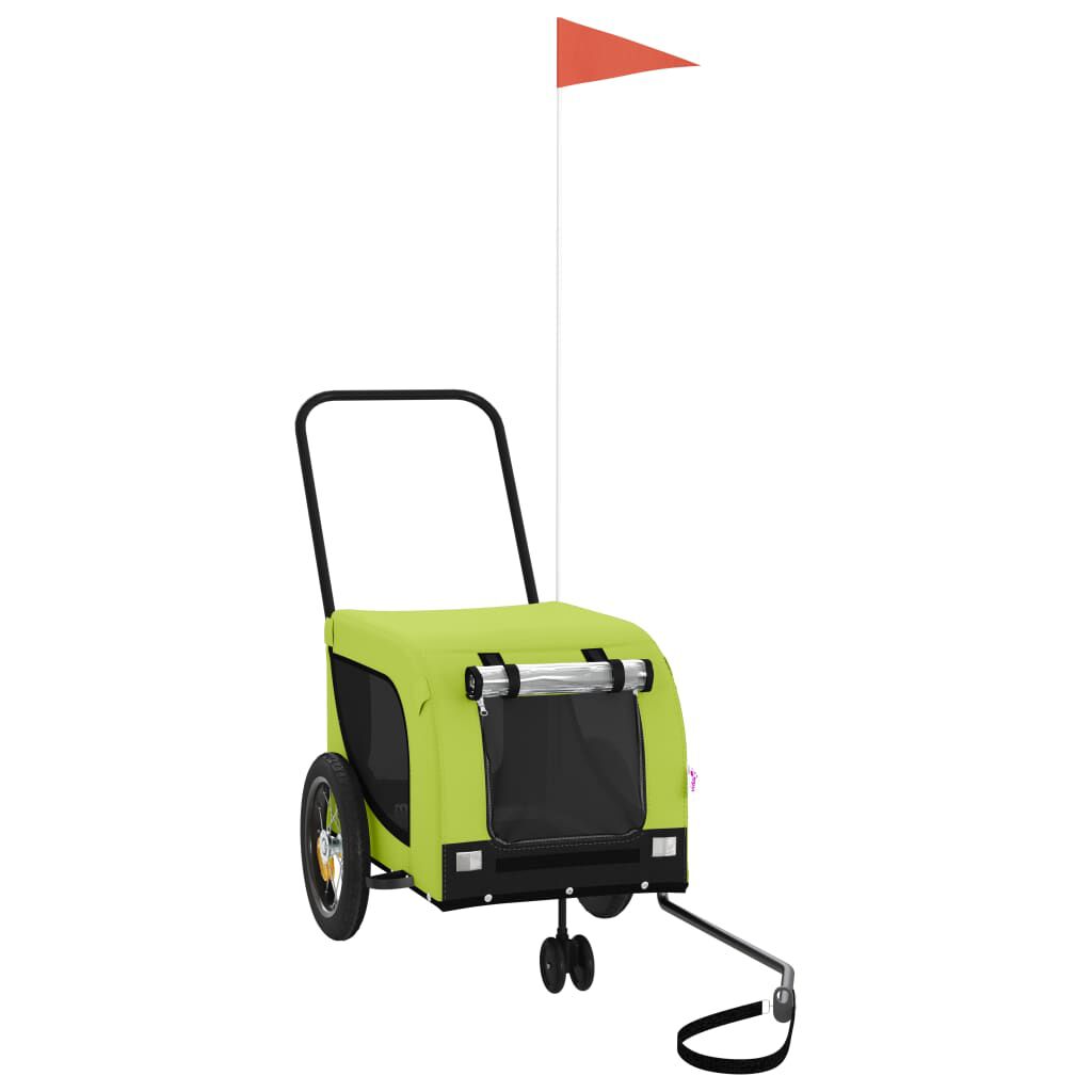 vidaXL Remolque de bicicleta mascotas hierro tela Oxford verde negro, , large Imagen numero 1