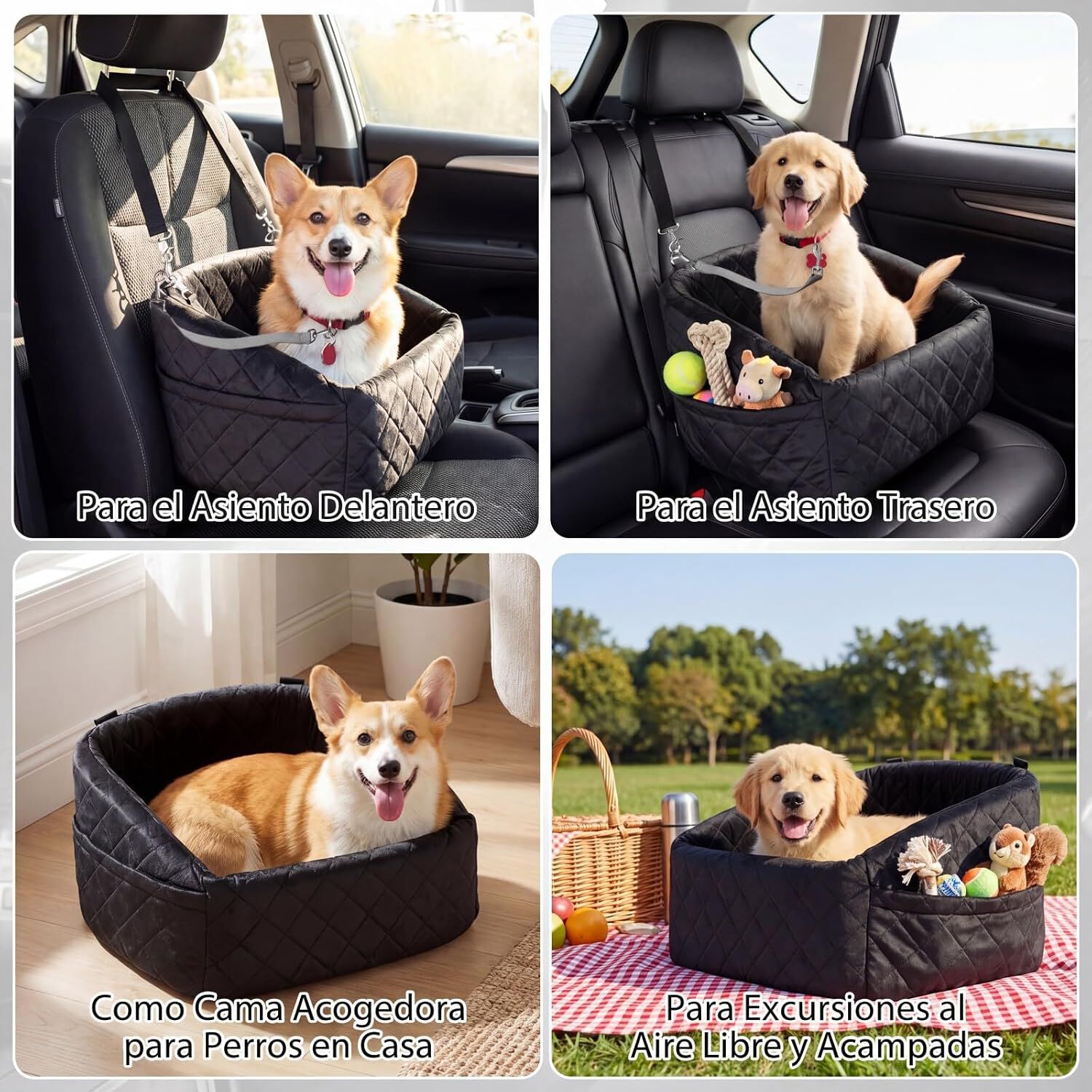 COSTWAY Asiento de Coche para Perros Peque&ntilde;os y Medianos, Transport&iacute;n Perro Coche con Correa de Seguridad, Bolsillos de Almacenaje, Base Antideslizante y Funda Lavable, 50 x 46 x 30 cm (Negro), , large Imagen numero 3