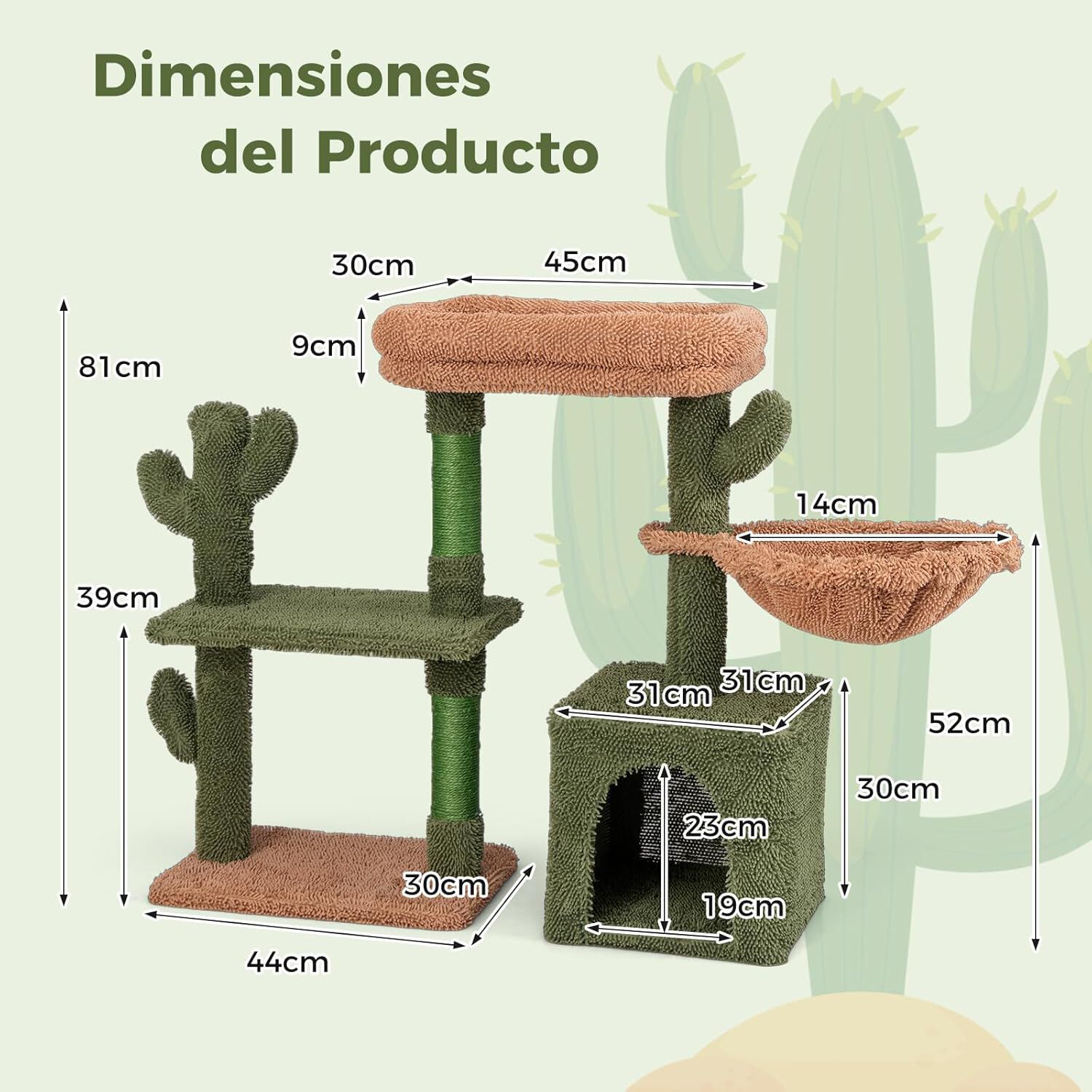 COSTWAY Árbol para Gatos con Diseño de Cactus Verde y Hamaca para gatos thumbnail