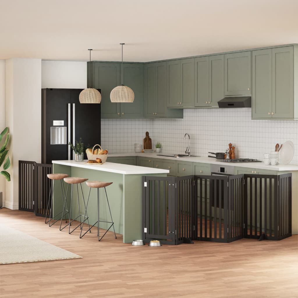 vidaXL Puerta para perros plegable 9 paneles madera &aacute;lamo negra 450 cm, , large Imagen numero 7